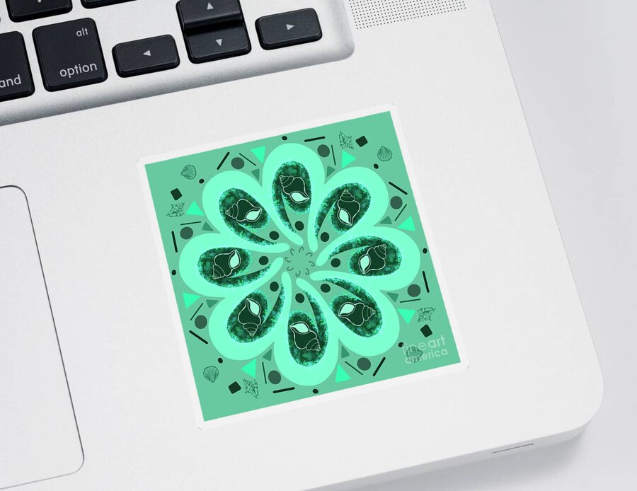 Shells Sticker featuring the digital art Circular Shells Swirl by Annette M Stevenson
