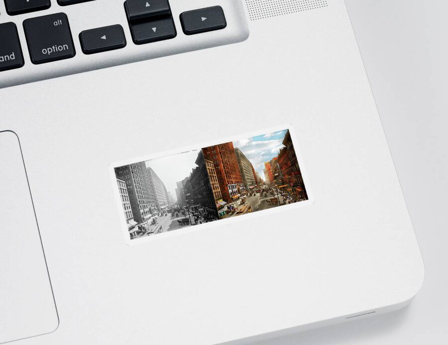 Chicago Sticker featuring the photograph City - Chicago IL - The view from Lake Street 1907 - Side by Side by Mike Savad
