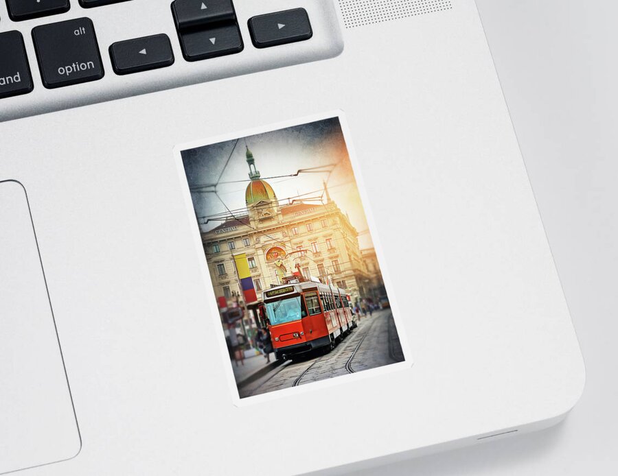 Milan Sticker featuring the photograph City Trams of Milan Italy by Carol Japp