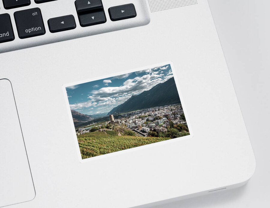 Beauty In Nature Sticker featuring the photograph Cityscape of Martigny, Switzerland by Benoit Bruchez