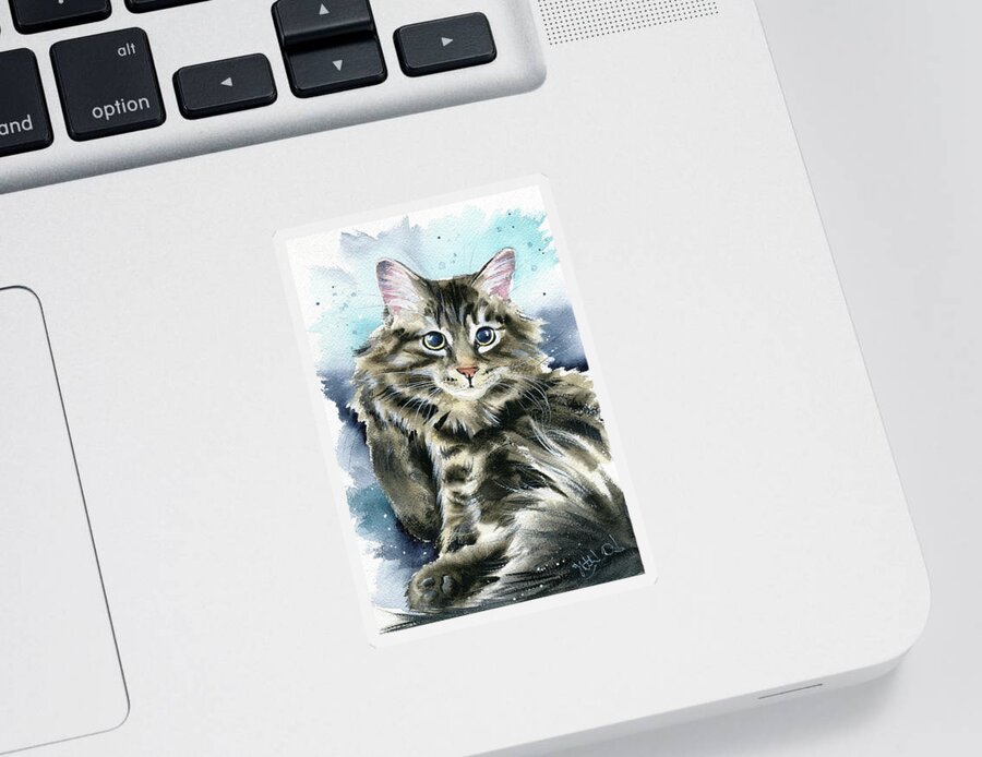 Cats Sticker featuring the painting Clancy Fluffy Cat Painting by Dora Hathazi Mendes