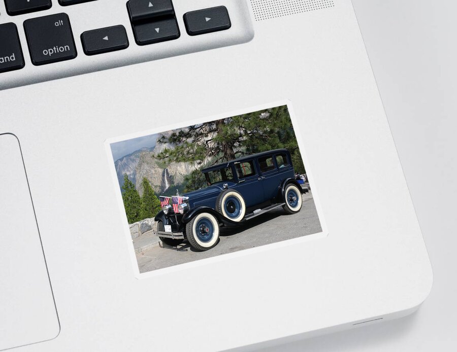 Vintage Sticker featuring the photograph Classic Car Cruisin' In Yosemite. by Bonnie Colgan