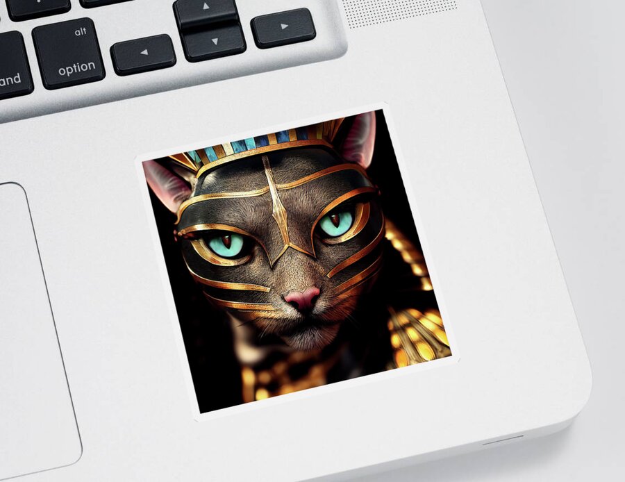 Warriors Sticker featuring the digital art Cleopatra the Egyptian Tabby Cat Warrior by Peggy Collins