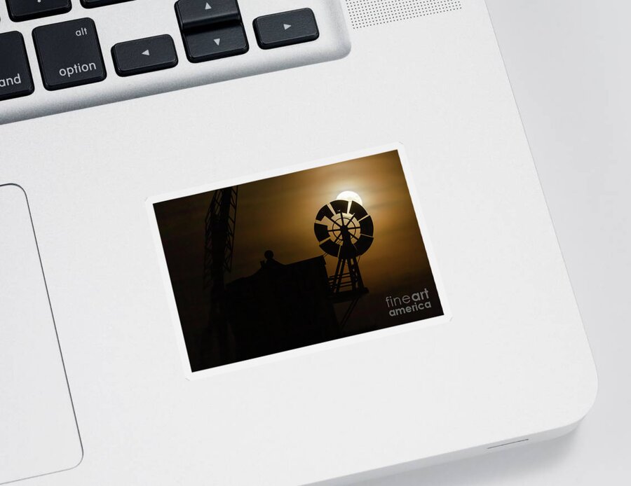Cley Sticker featuring the photograph Cley windmill silhouette with full moon fantail by Simon Bratt