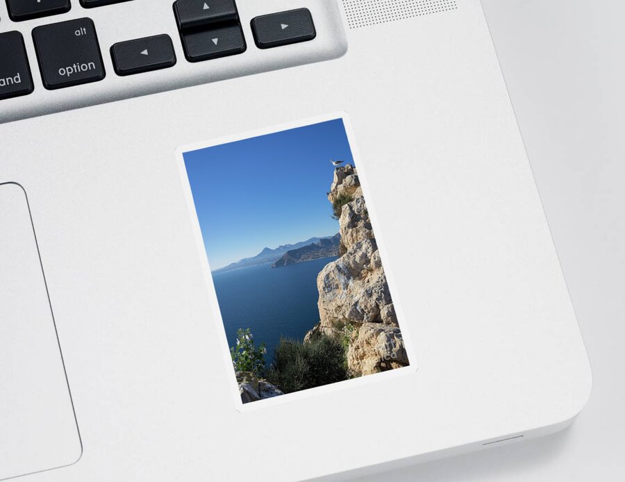 Mediterranean Coast Sticker featuring the photograph Cliffs, blue sky and the Mediterranean Sea by Adriana Mueller