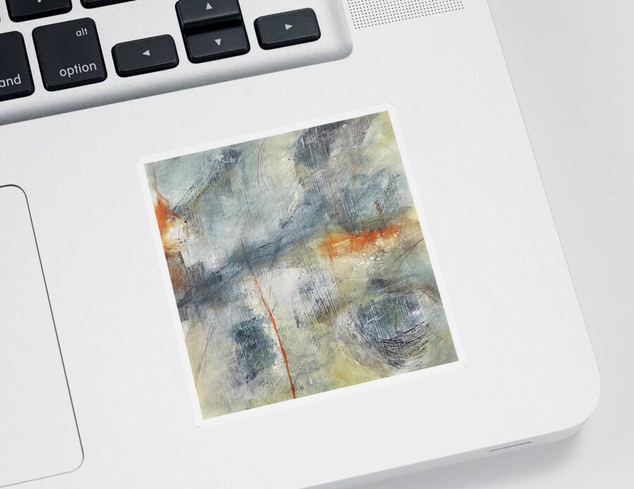 Colorful Abstract Sticker featuring the painting CLIMATE CHANGE Abstract Movement in Stone Blue Orange Ochre White by Lynnie Lang
