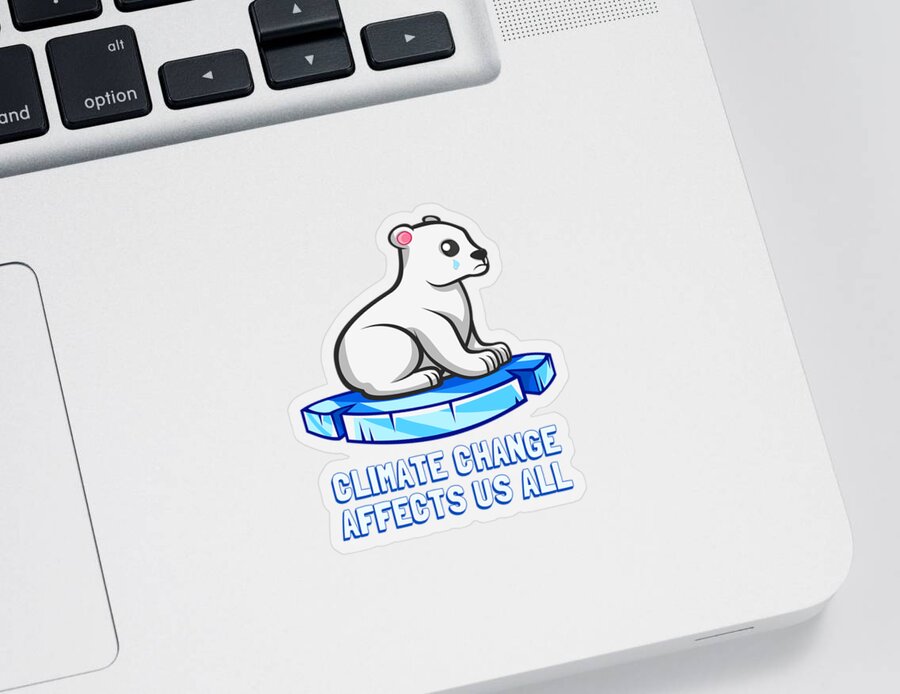 Protest Sticker featuring the digital art Climate Change Affects Us All Crying Polar Bear by Flippin Sweet Gear