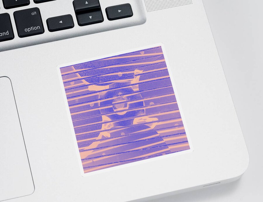 Fan Sticker featuring the photograph Close up of Old Fan Peach and Light Purple Gradient by Ali Baucom