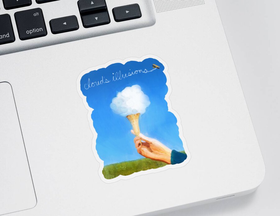 Joni Mitchell Sticker featuring the digital art Clouds Illusions with Lyrics by Nikki Marie Smith