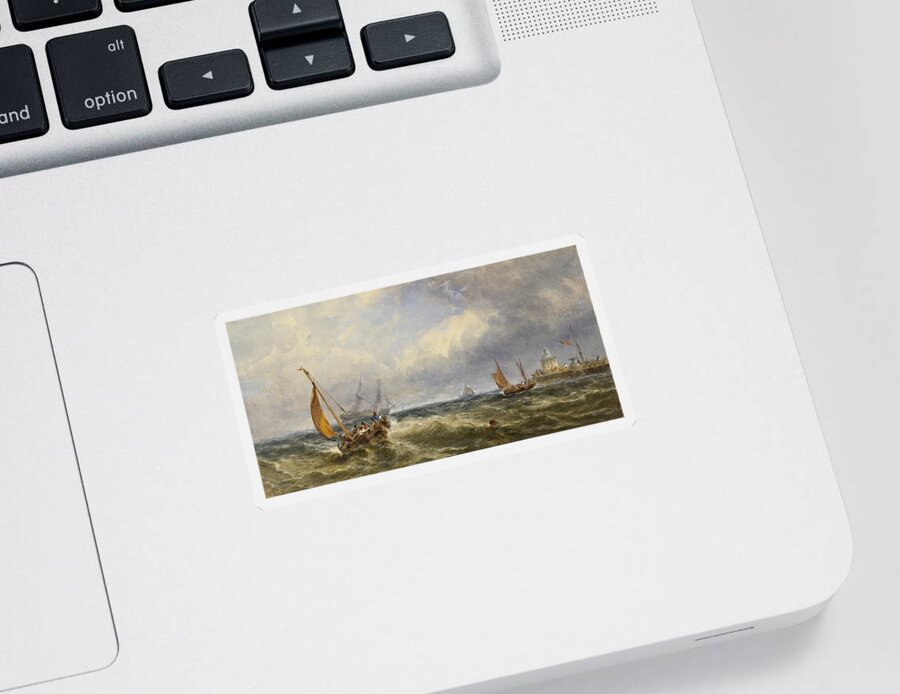 19th Century Artists Sticker featuring the drawing Coastal View with Shipping by Edwin Hayes