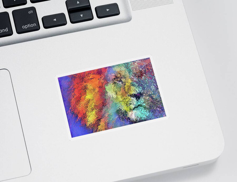Lion Sticker featuring the digital art Colorful Fragmented Lion Abstract by Shelli Fitzpatrick