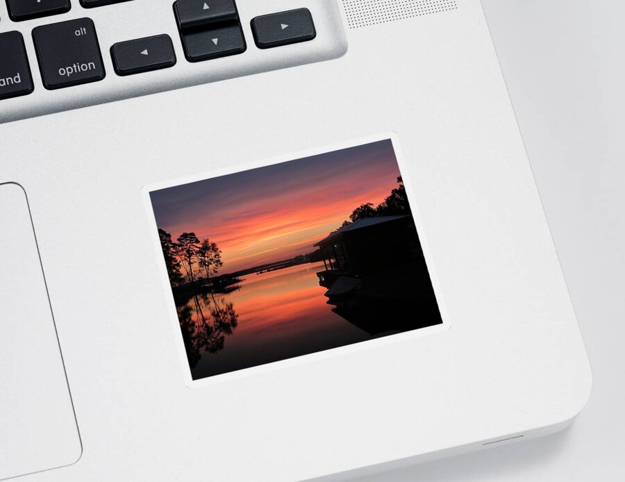 Lake Sinclair Sticker featuring the photograph Color Striped Lake Cove Morning by Ed Williams
