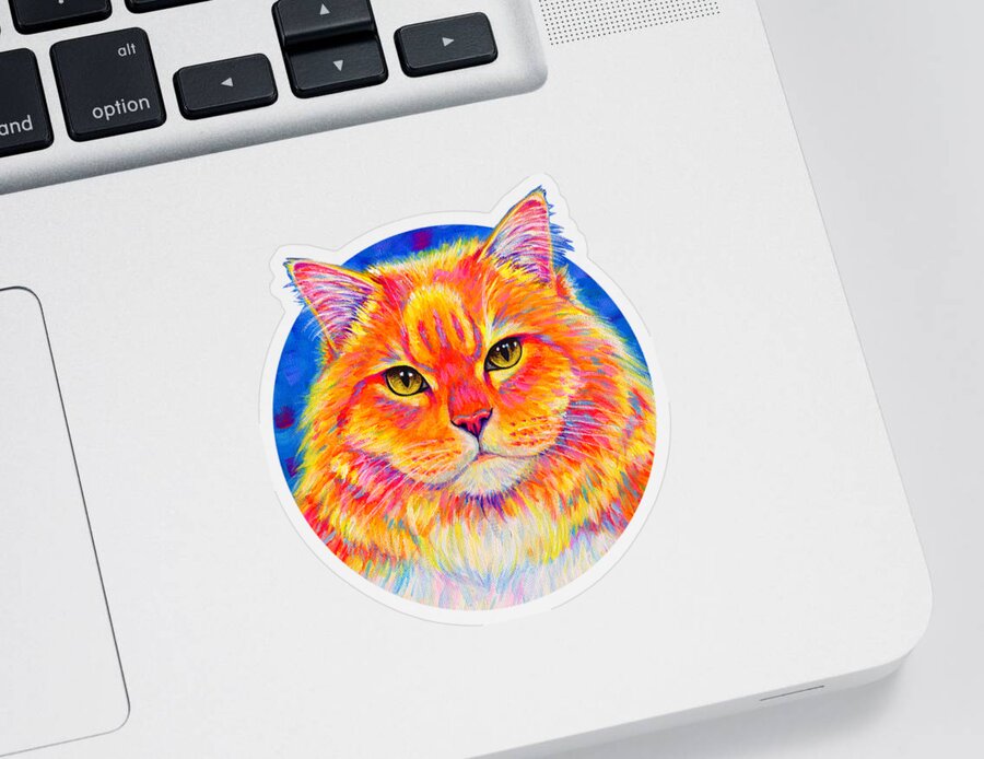 Cat Sticker featuring the painting Colorful Buff Orange Tabby Cat - Cheezie by Rebecca Wang