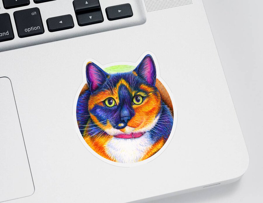 Cat Sticker featuring the drawing Colorful Calico Cat by Rebecca Wang