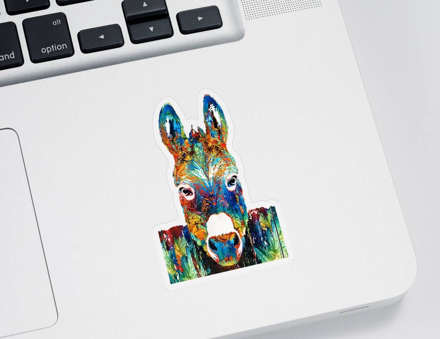 Donkey Sticker featuring the painting Colorful Donkey Art - Mr. Personality - By Sharon Cummings by Sharon Cummings
