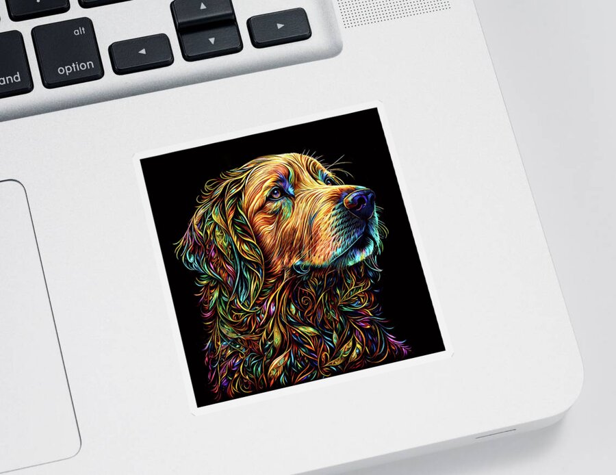 Golden Retrievers Sticker featuring the digital art Colorful Golden Retriever Dog Art by Peggy Collins