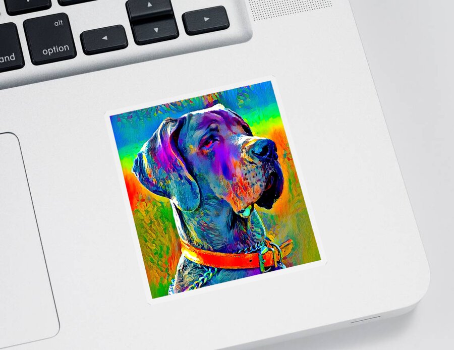 Great Dane Sticker featuring the digital art Colorful Great Dane portrait - digital painting by Nicko Prints