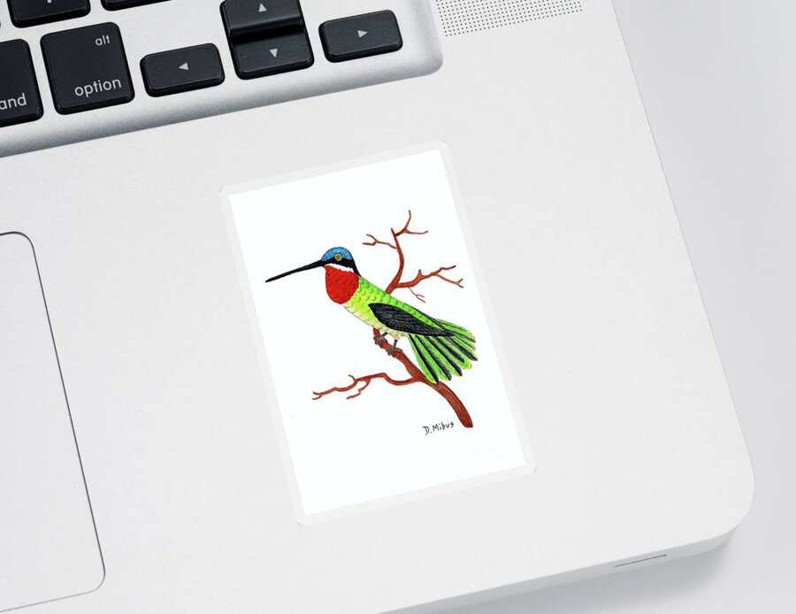 Hummingbird Sticker featuring the painting Colorful Hummingbird Day 4 Challenge by Donna Mibus