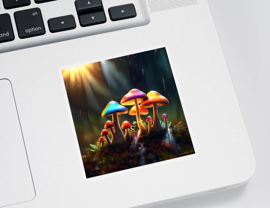 Ai Sticker featuring the digital art Colorful Mushrooms by Cindy's Creative Corner