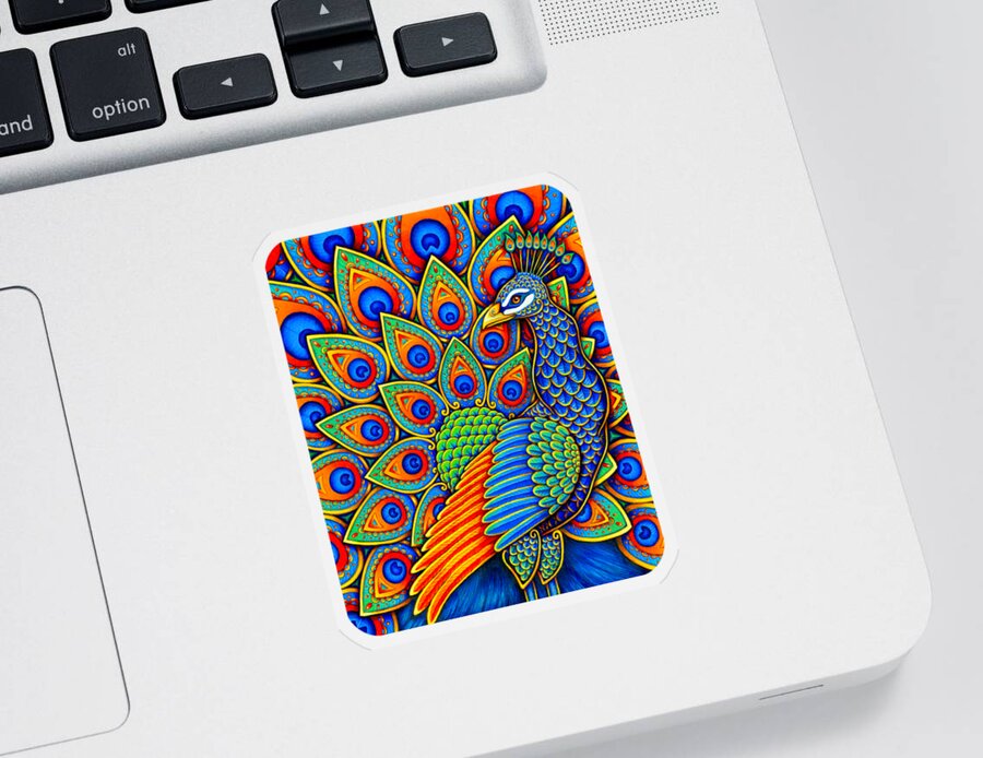 Peacock Sticker featuring the drawing Colorful Paisley Peacock by Rebecca Wang