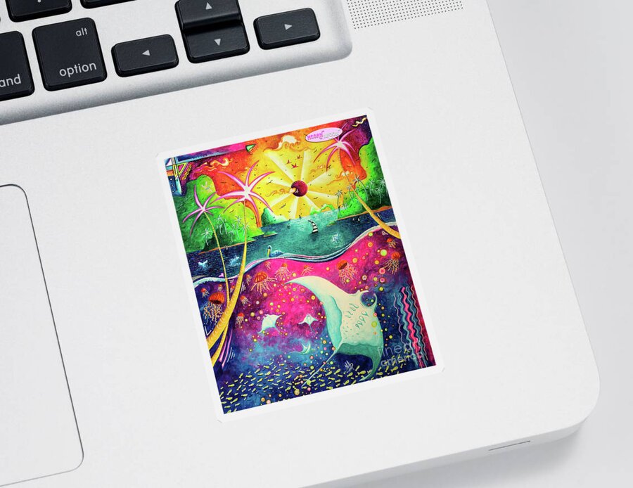 Ocean Life Sticker featuring the painting Colorful PoP Art Ocean Art Manta Ray Sea life Painting MAD Wonderland by Megan Aroon