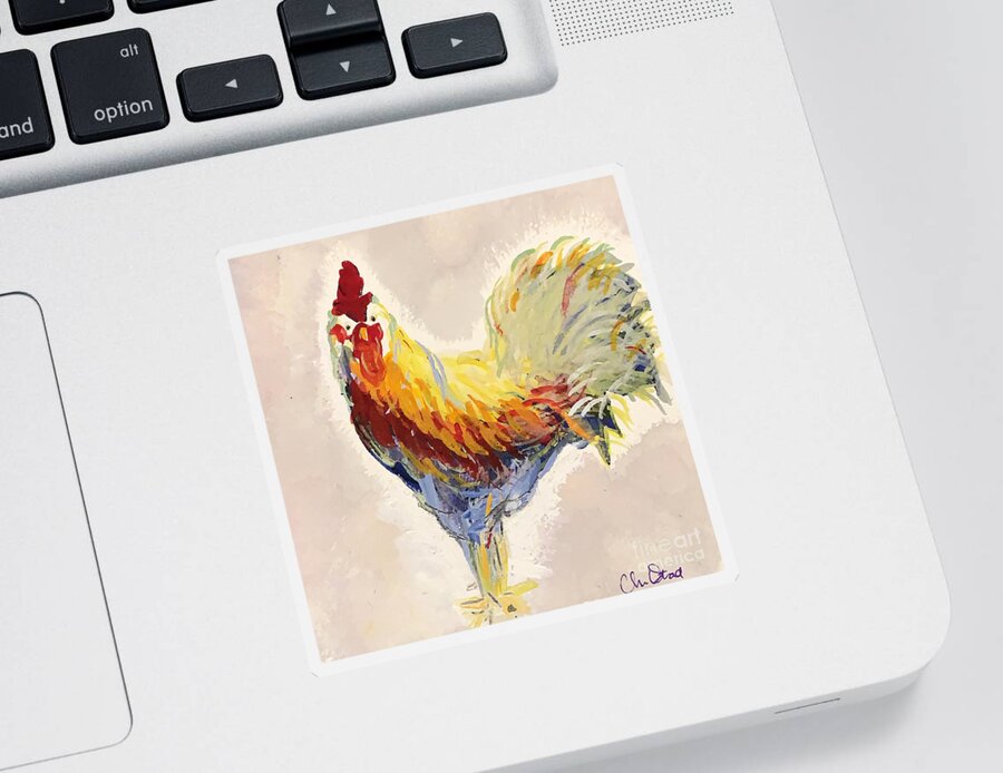 Rooster Sticker featuring the painting Colorful Rooster Painting - - It's Time to Wake Up by Christie Olstad