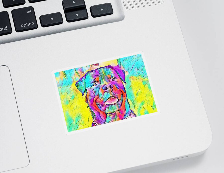 Rottweiler Dog Sticker featuring the digital art Colorful Rottweiler dog portrait - digital painting by Nicko Prints