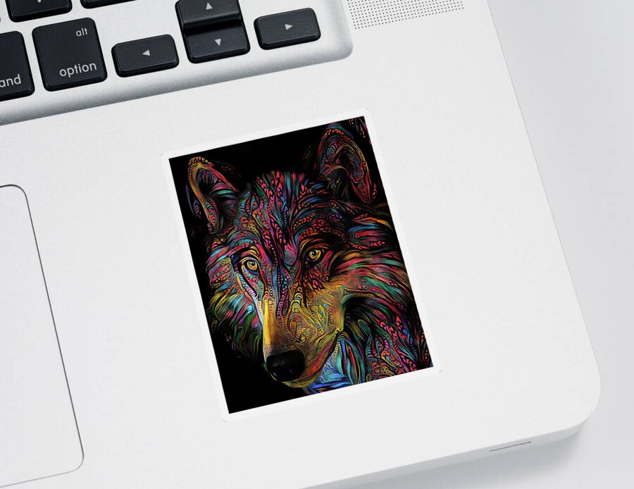 Wolf Sticker featuring the digital art Colorful Wolf Portrait by Peggy Collins