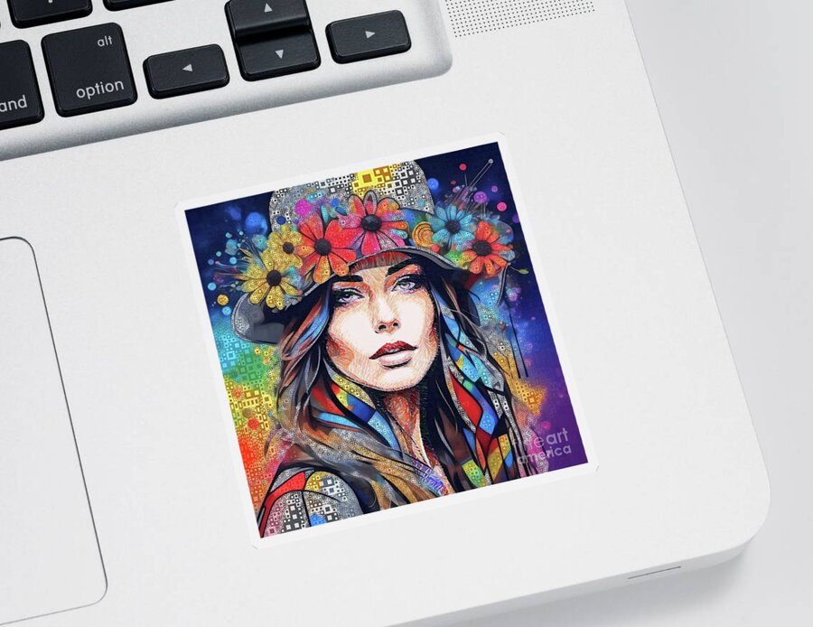 Abstract Sticker featuring the digital art Colourful Portrait - 02800 by Philip Preston