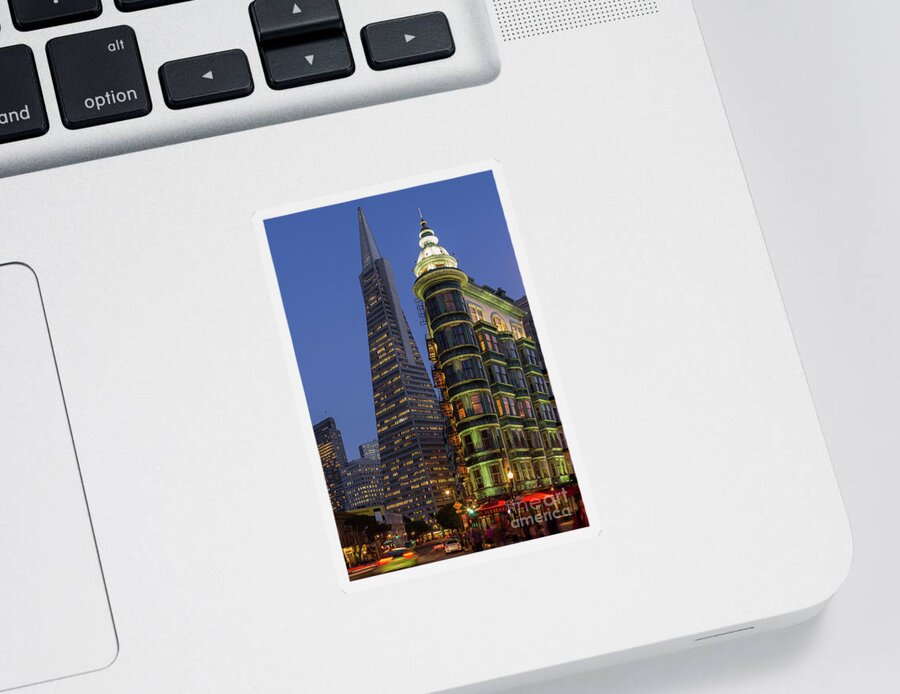 San Francisco Sticker featuring the photograph Columbus and Transamerica Buildings by Jerry Fornarotto