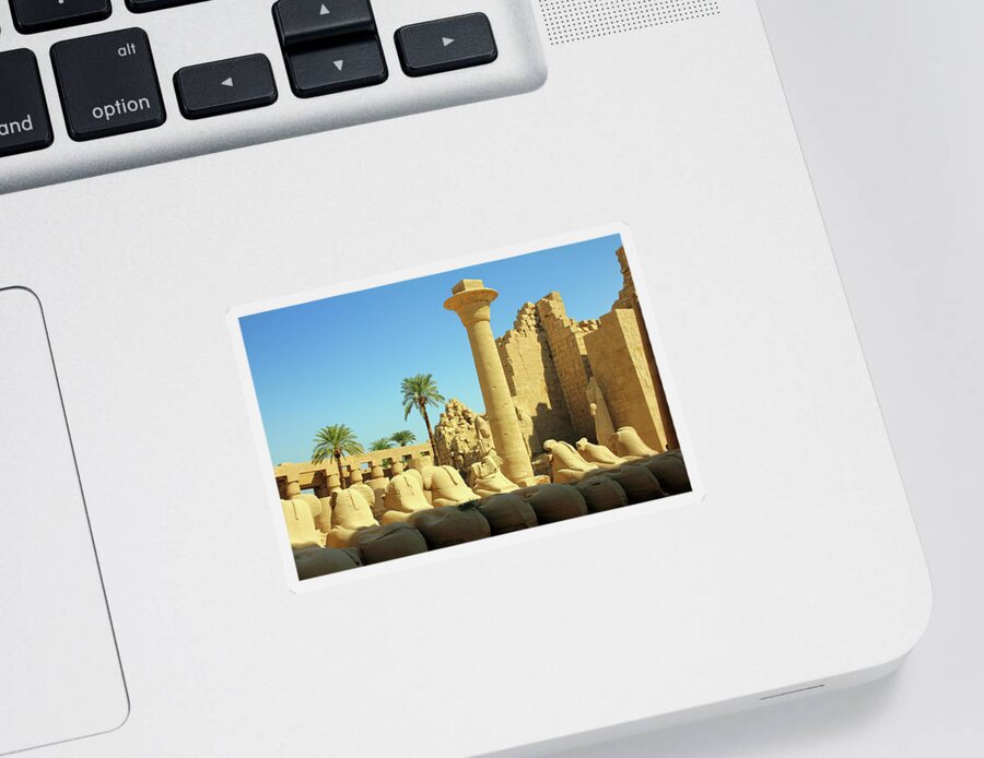 Egypt Sticker featuring the photograph Column And Statues Of Sphinx In Karnak Temple by Mikhail Kokhanchikov