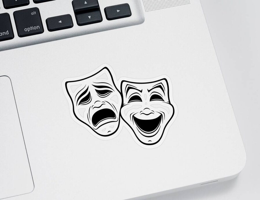Comedy And Tragedy Theater Masks Black Line Sticker by John Schwegel -  Pixels