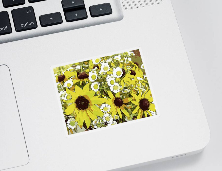 Flowers Sticker featuring the mixed media Comicbook Wildflowers Botanical Art by Shelli Fitzpatrick