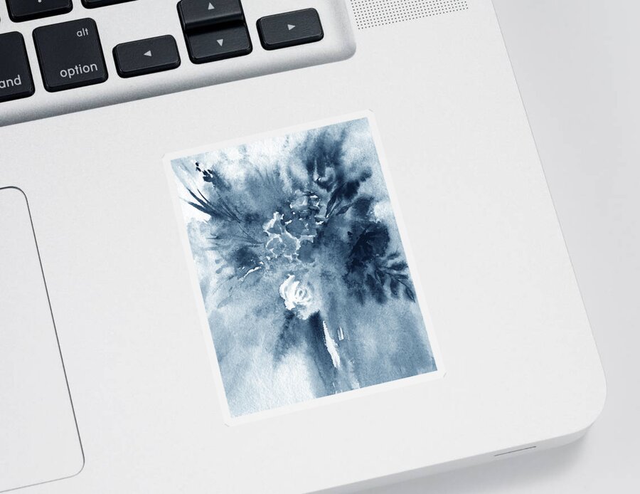 Abstract Flowers Sticker featuring the painting Cool Monochrome Palette Abstract Flowers Watercolor Floral Splash III by Irina Sztukowski