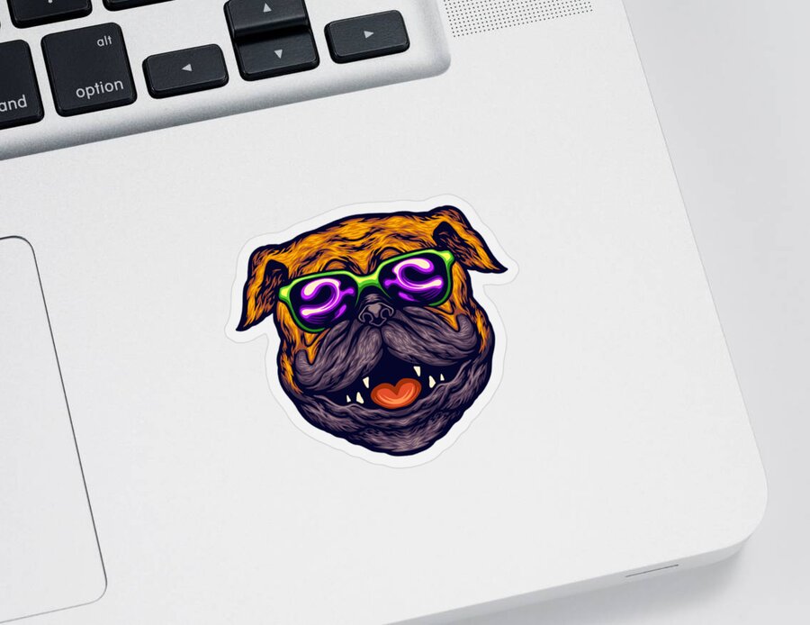 Dog Sticker featuring the digital art Cool Summer Pug Dog With Sunglasses by Sambel Pedes