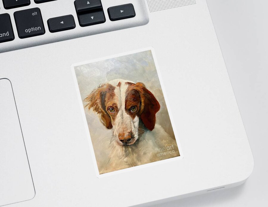 Brittany Spaniel Sticker featuring the painting Cooper - Brittany Spaniel by Jan Dappen