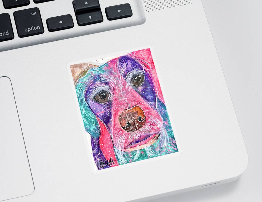 Pink Dog Sticker featuring the painting Coralee's love by Kasha Ritter