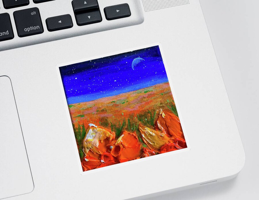 Poppy Sticker featuring the painting Cosmic Poppy Field by Ashley Wright