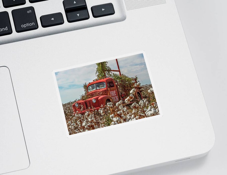 Alabama Sticker featuring the photograph Cotton and Red Firetruck by Michael Thomas