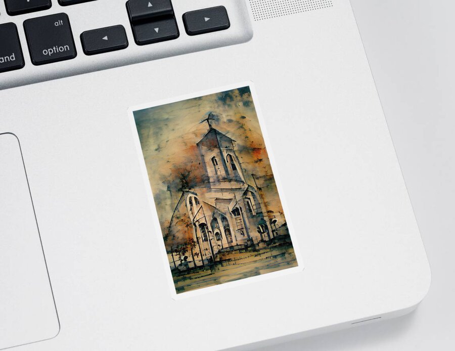 Church Sticker featuring the painting Country Church Abstract Watercolor by David Dehner
