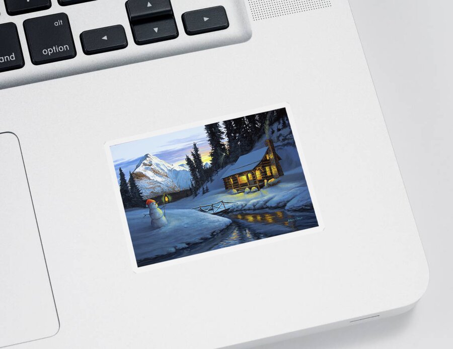 Winter Sticker featuring the painting Cozy Winter Retreat by Anthony J Padgett