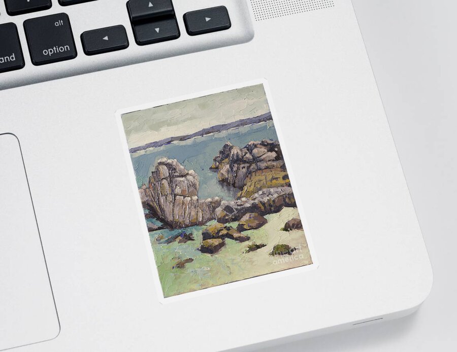 Monterey Sticker featuring the painting Craggy Rocks by PJ Kirk
