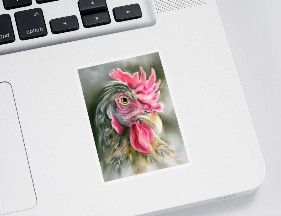 Bird Sticker featuring the painting Cream Legbar Chicken Portrait by MM Anderson