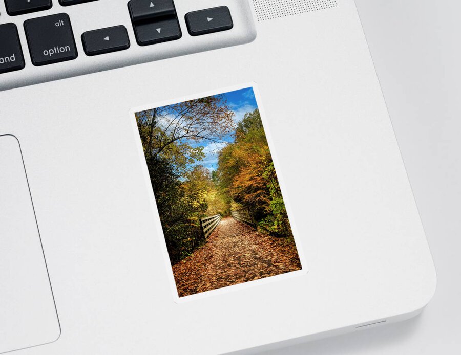 Clouds Sticker featuring the photograph Creeper Trail Wooden Bridge Damascus Virginia by Debra and Dave Vanderlaan