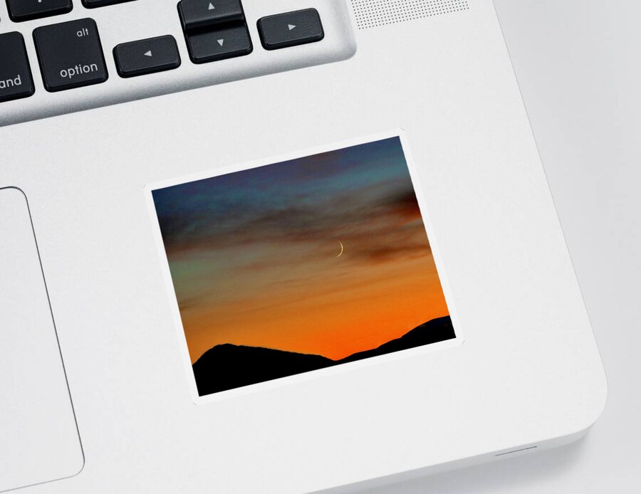 Moon Sticker featuring the photograph Crescent Moon at Sunset by Sarah Lilja