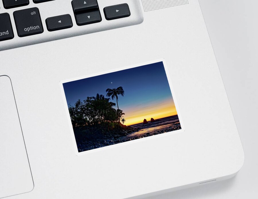 Beach Sunrise Sticker featuring the photograph Crescent Moon Sunrise by Heidi Fickinger
