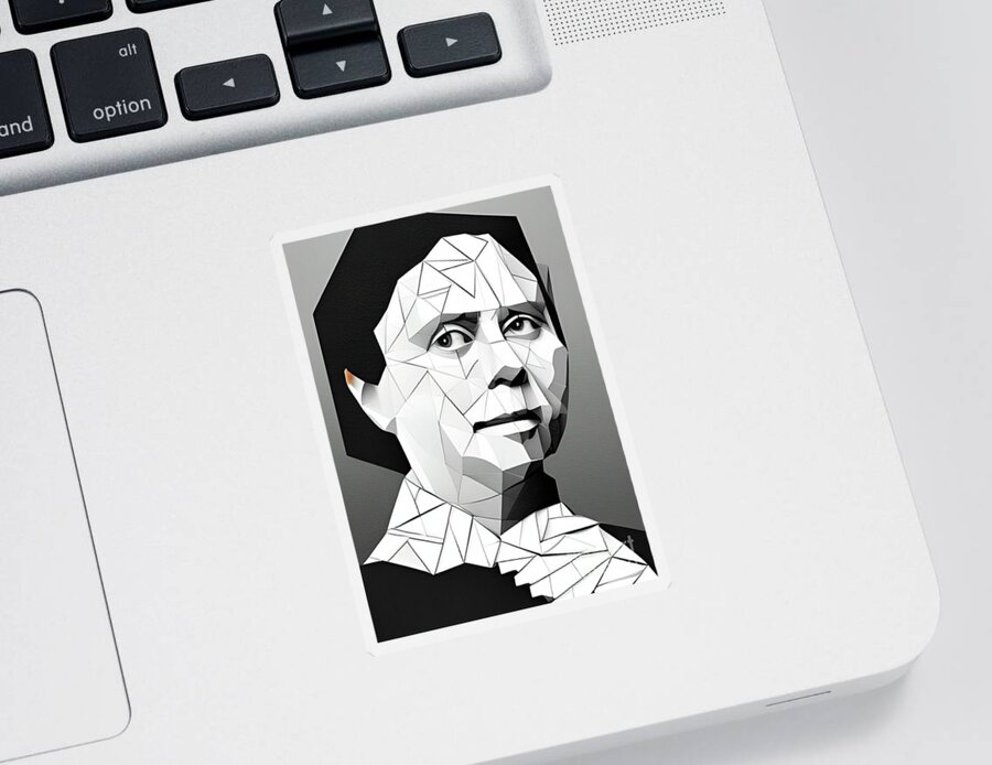 Belle Gunness Sticker featuring the digital art Criminal Belle Gunness geometric portrait by Christina Fairhead