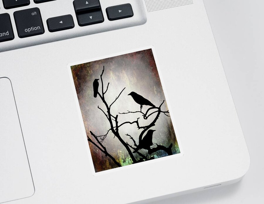 Bird Sticker featuring the digital art Crow Birds on Tree Bird 92 by Lucie Dumas