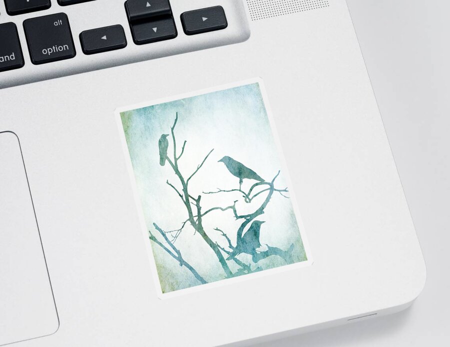 Bird Sticker featuring the digital art Crow Birds on Tree Bird 93 by Lucie Dumas