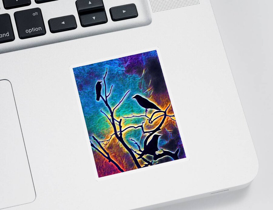Bird Sticker featuring the digital art Crow Birds on Tree Bird 96 by Lucie Dumas